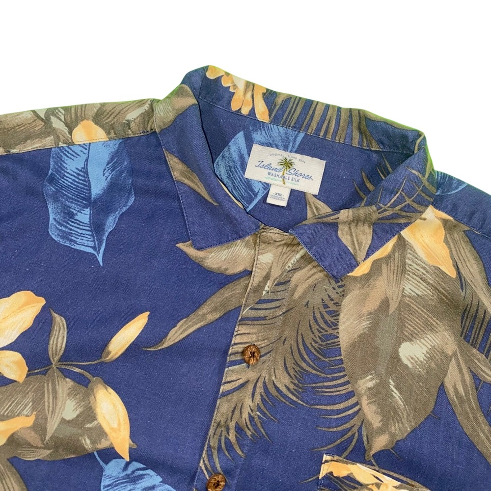 Island Shores Mens XXL Washable Silk Hawaiian Shirt Tropical Floral Button Up